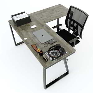 Bureau minimaliste en forme de L Trapeze II Concept 140x140 avec double moteur et pieds en fer assemblés pour chambre HBTH016 - Product Image 4