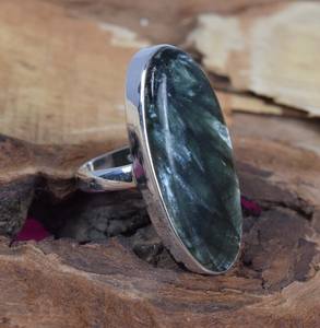 Green Seraphinite Oval Gemstone <b>Ring</b> In 925 Sterling Silver Gift for her - Product Image 2