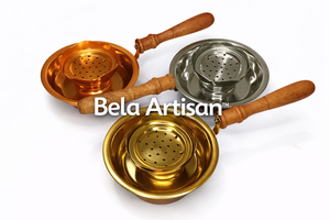 Quemador de Incienso Portátil de Latón Dorado con Mango de Madera |   Quemador de Incienso Aromático Bakhoor, Hecho a Mano, Ecológico - Product Image 2