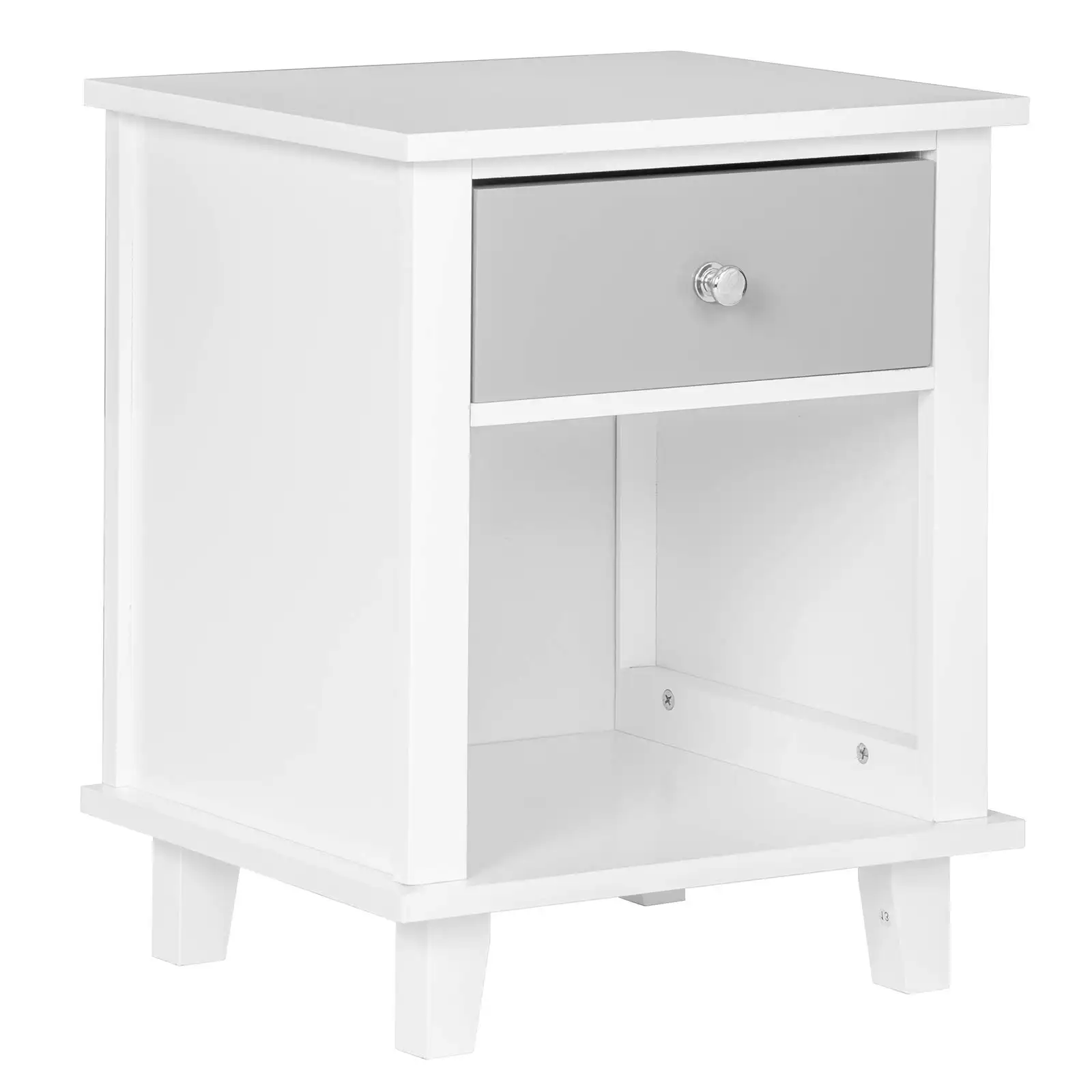 New Trend Kids Bedroom Furniture Bed Side Table Chipboard Bedside Table Coffee Table with Drawer and Open Compartment, White