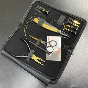 Kit d'outils d'extension de cheveux avec logo personnalisé en or noir ensemble ciseaux en acier inoxydable et pince de sectionnement avec pince à logo - Product Image 1