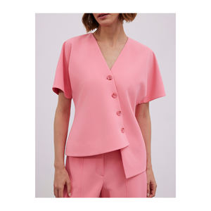 เสื้อกั๊กแขนสั้นทรงปีกค้างคาวสำหรับผู้หญิง พร้อมชุดแฟชั่นตัดเย็บแบบอสมมาตร - Product Image 3