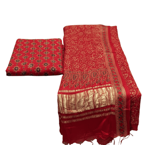 Conjunto de traje de algodón y seda sin coser para mujer Raktika, estampado Jaal Ajrakh - Product Image 2