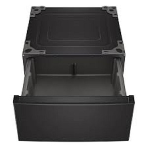 New Side-by-Side on Storage Drawer Pedestal Front Load Washer and Electric Dryer <b>Set</b> in Black Steel - Product Image 2