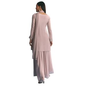 Costume de lavande Chinon Kurta Palazzo avec Moti Cutdana travail vente en gros de vêtements ethniques pour femmes OEM fournisseur en vrac usine - Product Image 5