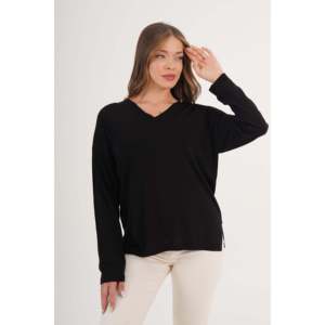 Pull en tricot noir pour femme avec fentes latérales, vente en gros - Product Image 6