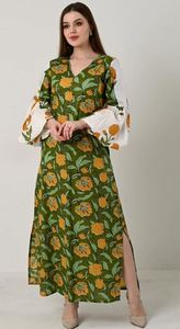 Gran oferta de verano, vestido estampado con cuello en V y mangas abullonadas, vestido largo transpirable y cómodo para mujer, bordado Floral Vintage - Product Image 2