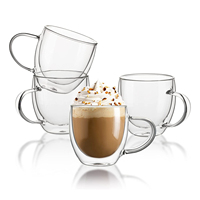 150ml 250ml 350ml 450ml tasses à café en verre à double paroi à haute teneur en borosilicate avec paille et couvercle