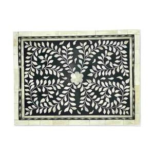 NOUVEAU DESGIN Plateau de service artisanal en incrustation d'os avec motifs floraux - Product Image 5