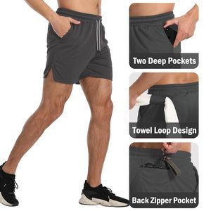 Men Fitness <b>Shorts</b> <b>with</b> Zipper <b>Pocket</b> Quick Dry Lightweight Fabric Secure Storage for <b>Phone</b> Keys Elastic Waist Ideal Training - Product Image 4