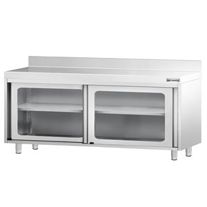 Armoire de sol en acier inoxydable PREMIUM - 2000x600mm - avec portes coulissantes en verre et panneau supérieur - Product Image 5