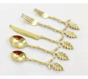 Juego de cubiertos de metal chapado en oro, cubiertos hechos a mano ecológicos con mango de metal, incluye cuchara, tenedor, cuchillo para fiestas de uso regular - Product Image 3