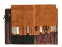 Rouleau à couteaux en cuir véritable, style chasse, durable, organisateur pliable, trousse à outils portable, étui de rangement robuste, étiquette personnalisée