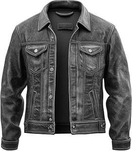 Chaqueta de piel auténtica desgastada estilo moda unisex para hombre ajustada 2025 ajustada 2025 precio al por mayor - Product Image 3