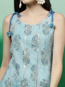 Kurtis Rama de Algodón Azul Turquesa con Estampado Digital para Mujer, Colección Sencilla de Verano para el Trabajo, Corte Regular, En Stock, Estilo Indio - Product Image 5