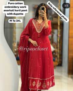 Conjunto de Kurti y Pantalón Anarkali de Algodón Étnico de Moda para Mujer, Estilo Indio, con Bordado Intenso, para Bodas, Fiestas y Festividades, Venta al por Mayor - Product Image 1