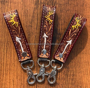 Stylish Hand Carved Tooled Leather <b>Key</b> Chains Embossed Floral Print Leather <b>Key</b> Rings Tooled Leather Accessories Cute <b>Key</b> Chains - Product Image 3