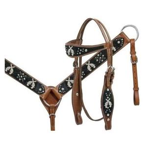 Vente chaude en cuir de qualité supérieure Western Headstall Plastron Set Gun Shape Conchos SS Stud Design Fabricants de gros pour cheval - Product Image 2