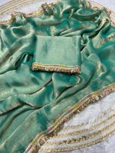 Saree en mousseline de soie Fandy ethnique traditionnel moderne brillant lourd avec chemisier fantaisie pour mariage de fête d'hiver/d'été - Product Image 2