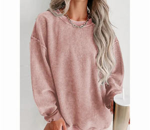 Sudadera de Pana con Cuello Redondo para Mujer, Estilo Holgado, Informal, de Manga Larga, Transpirable y Cómoda, con Textura Acanalada, 2025 - Product Image 3