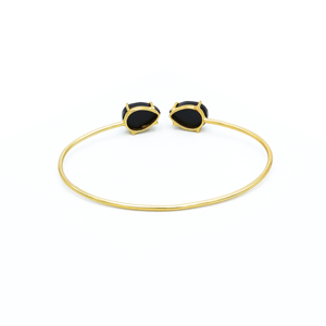 Modern Adjustable <b>Gold</b>-Plated 18K Brass Cuff <b>Bracelets</b> Trendy Dua Bangle with 2 <b>Black</b> Onyx Pear Gemstones for Women's Wedding - Product Image 3