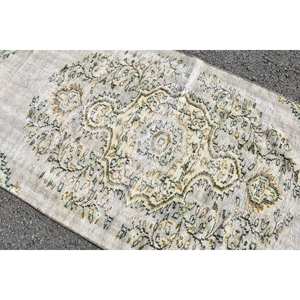 Tapis traditionnel en laine beige gris 3.7 X 7.1ft Design patchwork turc vintage pour décor de salon Rectangle couloir Latex 4m - Product Image 5