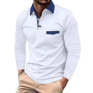 <b>Men's</b> 100% Cotton Business Casual <b>Long</b> <b>Sleeve</b> for Polo <b>Shirt</b> Solid <b>Striped</b> Button Design - Product Image 6