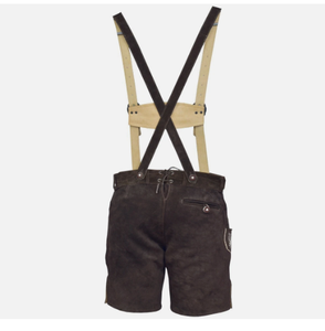 Lederhosen สีน้ำตาลสำหรับผู้ชายกางเกงขาสั้นลายลีเดอร์โฮเซ่นแบบทันสมัยลายหนังวัวแยกสั้นมีสไตล์สำหรับผู้ชาย - Product Image 4