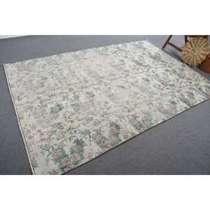 Tapis vintage, grand tapis turc de 6,1 x 8,9 pieds, tapis persan en laine blanche - Product Image 2
