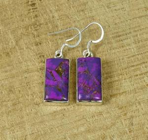 Boucles d'oreilles en argent sterling turquoise cuivre violet, boucles d'oreilles à fermoir rectangulaires en pierres précieuses, bijoux faits à la main - Product Image 1