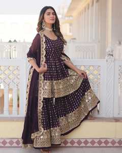 Gorgeous Faux Georgette Gharara Ensemble Long <b>Flared</b> Plazzo Heavy Matching Dupatta with <b>Sequins</b> Work Elegant Fancy Salwar Suit - Product Image 5