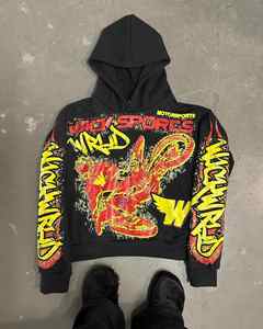 Y2K Street Wear Heavyweight 500gsm Épais French Terry Personnalisé Cropped DTG Print Hoodies Vintage DTG All Over Print Hoodie - Product Image 4