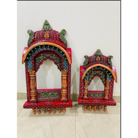 Rak Dinding Kayu Buatan Tangan (Mandir) Set 2 (Desain Tradisional India Dapat Dilepas Elegan Profesional)