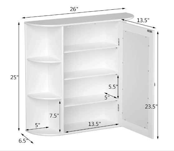 Hot Sale Light Color Bathroom Medicine Cabinet with Mirror Wall Mounted Hanging Storage Organizer with Adjustable Shelf Mirrored