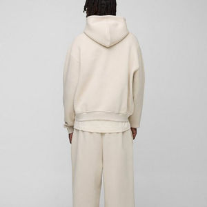 Sweat à capuche surdimensionné de luxe 100% coton pour hommes, vêtements de rue beige avec impression personnalisée, épaule tombante pour l'automne - Product Image 3