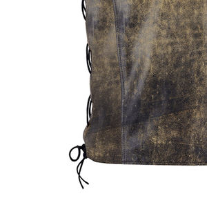 2024 conception personnalisée de haute qualité hommes en détresse en cuir gilet Long hiver vêtements d'extérieur bouton décoration Plaid prix de gros - Product Image 6