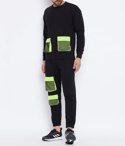 ชุดวอร์มกางเกงขาบานและเสื้อวอร์มคอกลมแบบเรียงซ้อนกางเกงวิ่งแบบมีฮู้ดสำหรับผู้ชาย - Product Image 4