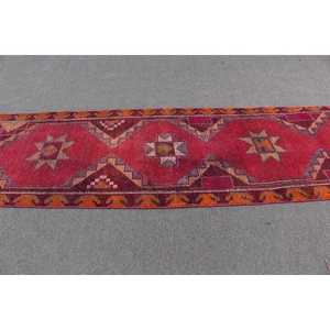 Tapis turc vintage, tapis de couloir 3x11,1 pi (90x338 cm), tapis en laine persane rouge - Product Image 3