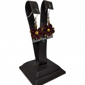 İğne Oyası Kır Çiçeği Küpe Sallantılı Koyu Bordo Pendientes colgantes de color burdeos oscuro a la moda - Product Image 1