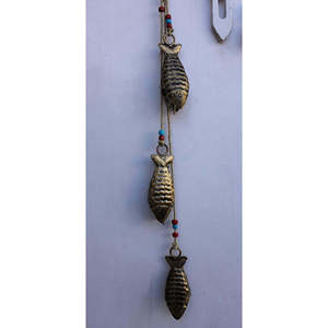 Antique Finish 78 cm Length Recycled Iron <b>Fish</b> Bells Hanging String Vertical Pattern Rustic Design Bronze Color - Product Image 1