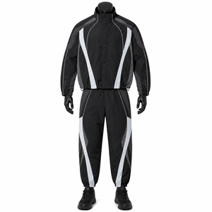 Custom Black Nylon Zip Collar Track Suits <b>Polyester</b> Streetwear Windbreaker Jogging Track Suit Bulk Wholesale Price - Product Image 1