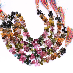 AAA Multi turmalina 5x8mm-6x9mm Pera Briolette Beads | Hilo de 8 pulgadas | Cuentas sueltas facetadas de piedras preciosas de turmalina de sandía natural - Product Image 2