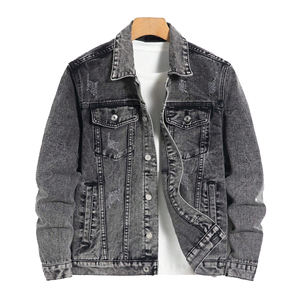 Veste en jean personnalisée pour hommes, élégante et décontractée de haute qualité avec poches latérales Veste en jean bleu clair pour hommes - Product Image 1