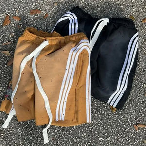 Short en jean imprimé personnalisé pour hommes Short en jean double vintage taille haute respirant avec strass en cristal léger pour hommes - Product Image 5