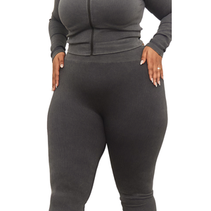Ensemble de yoga côtelé grande taille avec tissu côtelé extensible taille haute, tenue de sport active, entraînement en salle de sport, vêtements de sport pour femmes - Product Image 2
