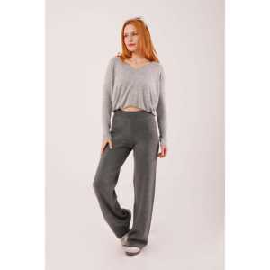 กางเกงขายาวเอวสูงทรงขากว้างผ้าถักสีแอนทราไซต์แบบขายส่ง คุณสมบัติป้องกันการเป็นขุย - Product Image 6