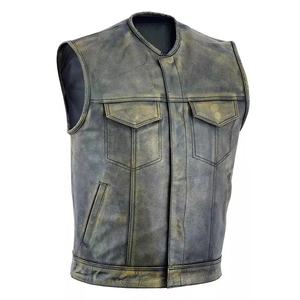 Chaleco de cuero genuino de vaca para hombre, chaleco marrón Vex, chaqueta sin mangas para hombre, chaleco Vintage grueso de alta calidad - Product Image 3