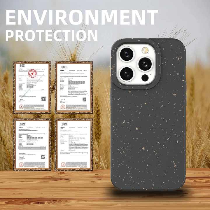 100% Compostable Wheat Straw Friendly Bio Degradable Biodegradable Mobile Phone Shockproof Case for iPhone 16 15 141 13 Pro Max