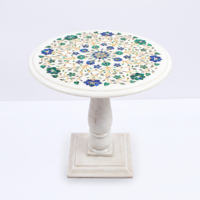 Table de pupitre en marbre blanc avec motif floral incrusté, piédestal en pierre polie pour la décoration de salle à manger