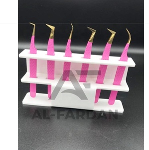 Japanese Stainless Steel Hot Pink Color Gold Tip Lash Tweezers with Acrylic <b>Stand</b> For Eyelash Tweezer Volume <b>Boot</b> - Product Image 5